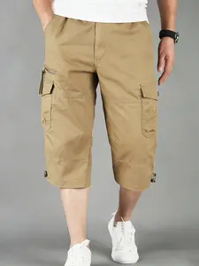 Men's Casual Seven-Quarter Pants, No Elastic Fabric, All Seasons Daily Wear, Loose Fit, Multiple Pockets, Commute & Streetwear, Plain