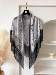 Women's Random Floral Print Fringe Trim Shawl, Casual Elegant Scarf for All Seasons, Fashion Accessories for Women & Girls