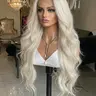 Topshe 13x6 Lace Front Wig, Gradual Platinum Color, Heat Resistant Silk, Invisible Hair Roots, Long Wigs, Suitable for Office Workers, Water Wavy Wig, Heat Friendly Wig, Synthetic Hair Wigs