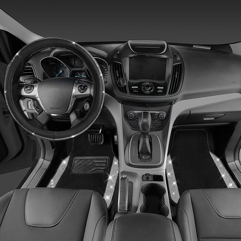 CAR PASS Bling Diamond Car Floor Mats,Shining Rhinestone Carpet Sparkly Glitter Anti-Slip Waterproof Universal Fit SUV,Sedan,Van,Cute Girl Women,4pcs