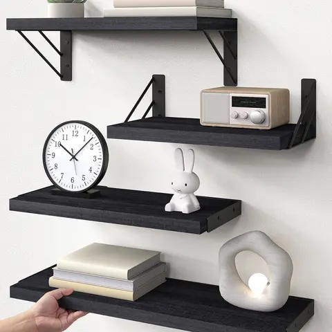 BAYKA Wall Mounted Floating Bathroom Shelves, Wood Wall Shelf for Bathroom Essentials & Decor, Space-Saving Display & Organizer