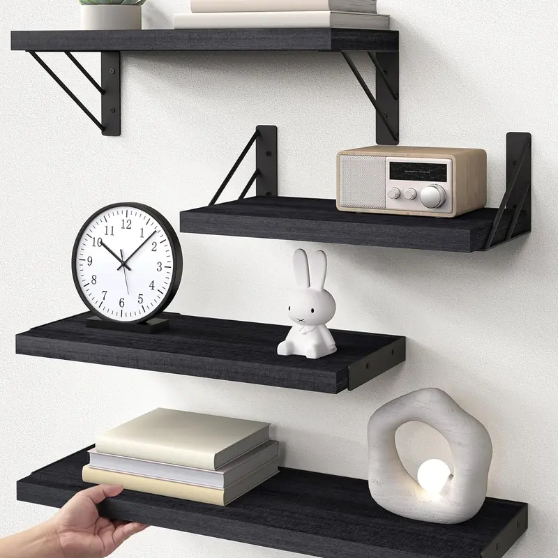 BAYKA Wall Mounted Floating Bathroom Shelves, Wood Wall Shelf for Bathroom Essentials & Decor, Space-Saving Display & Organizer