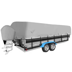 Pontoon Boat Cover, Heavy Duty 1200D Waterproof Trailerable Boat Covers with Motor Cover, Marine Grade Waterproof Pontoon Covers with Adjustable Windproof Tightening Strap