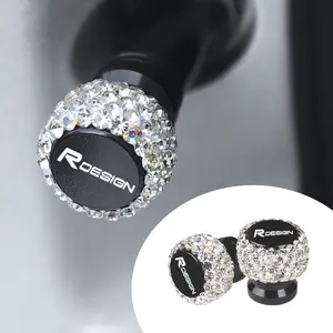 Volvo R Design Car Accessories, 4pcs Diamond Tire Valve Caps, Shiny Lustrous Universal Metal Valve Covers, Stylish Car Accessories