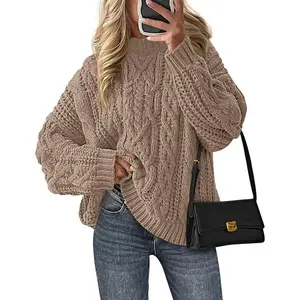 Women's Oversized Fall Sweaters 2025 Casual Long Sleeve Crewneck Chunky Cable Knit Pullover Tops Winter Clothes