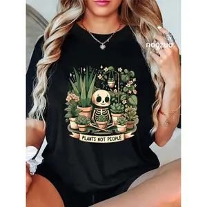 100% Cotton Unisex Plant Lover Skeleton Design - Plants Not People T-Shirt Casual Top