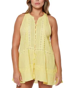 Jessica Simpson Women's Yellow Cotton Basic Solids Button Front Swing Cover Up