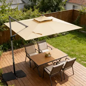 Patio Umbrella, Rectangle Outdoor Cantilever Umbrella, Aluminum Offset Umbrella with Champagne Frame for Pool Deck Garden Outdoor shade for Garden Deck Pool Patio, Beige(Weighted Base Not Include)