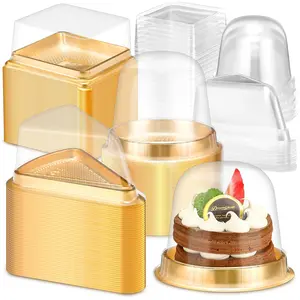 60 Pack Cake Slice Containers with Clear Lids Round Square Triangle Cupcake Slice Containers Plastic Disposable Cheese Cake Boxes Individual Cake Pie Slice Boxes for Small Pies Snack Dessert