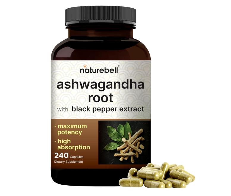 NatureBell Ashwagandha with Black Pepper, 240 Capsules | High Absorption Complex – Extra Strength Root Extract – Adaptogens Supplements for Relaxation – Non-GMO