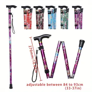 Adjustable Aluminum Alloy Folding Stick - Lightweight, Telescopic Trekking Pole with Non-Slip Rubber Tip & Comfort Grip Handle, Floral Pattern - Perfect for Hiking, Climbing & Elderly Support, 81.99-92.0cm Extendable Length, Hiking Accessories