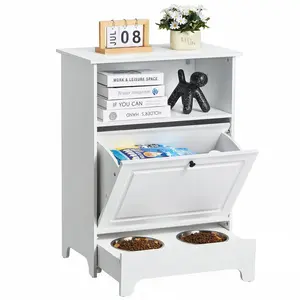 【fathersdaygift】VEVOR Pet Feeding Station with 2 Stainless Steel Bowls Elevated Dog Bowls with StorageDog Food Storage and Feeder Station with Tilt Out Storage CabinetPet Toy Storage Organizerfor Small Dogs