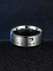 Silver Color Rotatable Letter Number Ring, Unique High-End Titanium Steel Finger Ring, Personalized Code Decoder Design Jewelry
