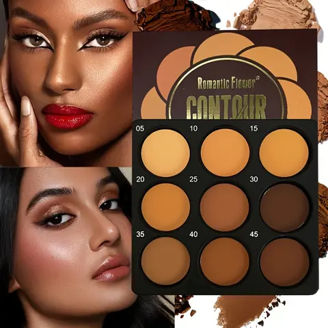 9-Color Skin Sculpting Multi-Compact Palette - 9-Color Grooming Plate, Facial Makeup Palette, Assorted Shades Bronzers, Powder Highlighter, Concealer, Matte & Shimmer Finish, Tan, Natural Look, Waterproof Oil Control for Oily Skin, Face Contouring