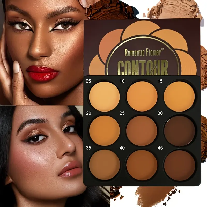 9-Tone Cosmetic Contour & Concealer Palette with Highlighter, Bronzer, Matte Skin Sculpting Formula for Natural 3D Look, Waterproof Oil Control for Oily Skin, Skin Sculpting Palette
