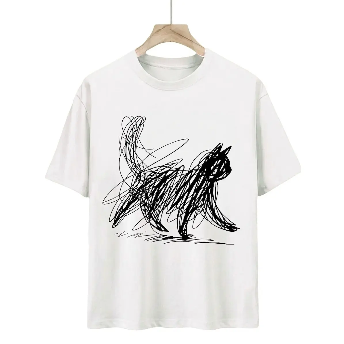 Abstract Cat Graphic T-Shirt, Modern Unisex Tee in Soft Fabric | Casual Crew Neck, Short Sleeve, Regular Fit, Shortsleeve, Classic, Round Neck, Casual Wear, Clothes, Multi-Size, Tops, Prints