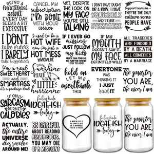 UV DTF Cup Wraps - 20 Sheets Black Funny Quotes Uvdtf Tumbler Wrap for 16 20 oz Glass Coffee Mug, Sarcasm Theme Waterproof Transfer Stickers DIY Water Bottle Journal Fun Decals Decoration