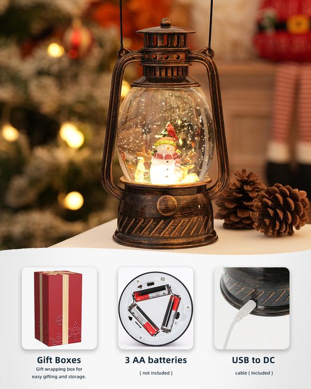 Christmas Decorations Indoor-Musical Snow Globe Christmas with 6H Timer,Snowman Cardinal Deer Lighted Scene Snow Globes Lantern USB or Battery Powered,Christmas Decorations Decor for Home