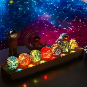 7 Chakra Crystal Balls Set with LED Wooden Base, Healing Crystal Spheres for Meditation, Energy Balancing, Feng Shui Decor, Night Light for Home Office, Gift for Women