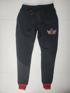 Kingdomhood Men's Jogger Sweatpants – Crown Logo Ribbed Cuff Black Streetwear Pants