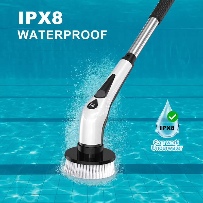 PRASKY IPX8 Electric Spin Scrubber – Cordless Shower & Pool Cleaning Brush with 9 Replacement Heads, 4 Adjustable Handles for Bathroom, Kitchen, Tile, Floor, Toilet, Swimming Pool & Household Cleaning Portable Multifunction Durable