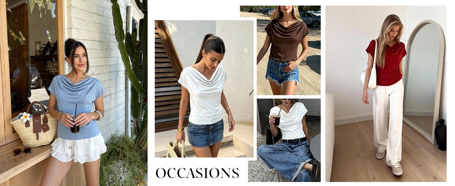 PrettyGarden Cowl Neck Short Sleeve Tops For Women  Dressy Casual Clothing Summer Blouses Spring Business Work Office Shirts#SwimWeek