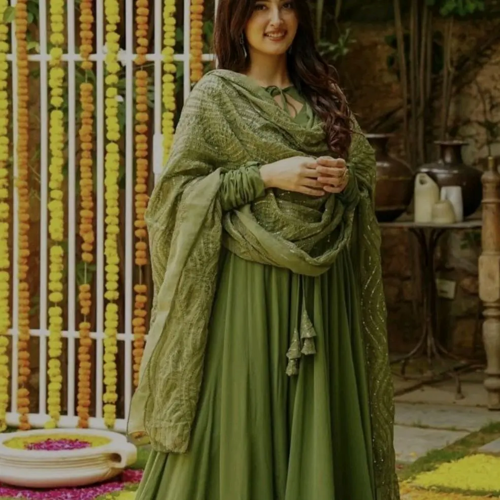 chiffon Anarkali  Summer Casual Womenswear Long Sleeve Dress