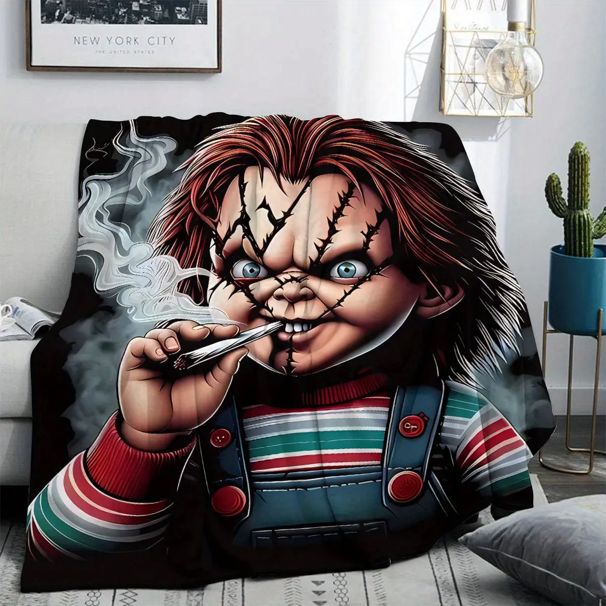 Horror Movie Chucky Themed Print Flannel Blanket - Super soft, comfortable and versatile for home, office, travel and a perfect holiday gift blanket plushthin quilt holiday gift Intense Nacho Printed Flannel Blanket