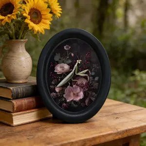 Dark Gothic Mantid Floral Oval Wall Decor, Vintage Design Insect Art, Plant Decoration, Decoration Items, Gift for Bug Lovers, Halloween Christmas Thanksgiving