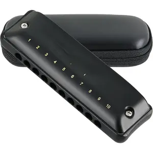 Harmonica 10 Hole Diatonic Blues Harmonicas Key of C Rounded Holes Blues Harmonica with Black Case for Adults Professionals Beginners and Students as a (Matte Black)