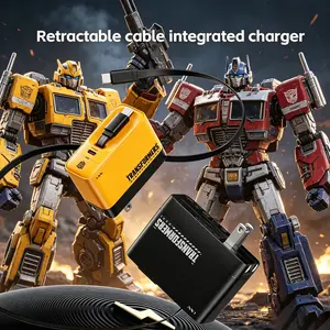 TRANSFORMERS-Themed 40W Peak Power All-in-1 Fast Charger Set, Magnetic Retractable Cable, Surge Protection USB-C Desk/Wall Adapter for iPhone 17, Smartphone, Cellphone – Lightweight Portable Rechargeable type charger cord