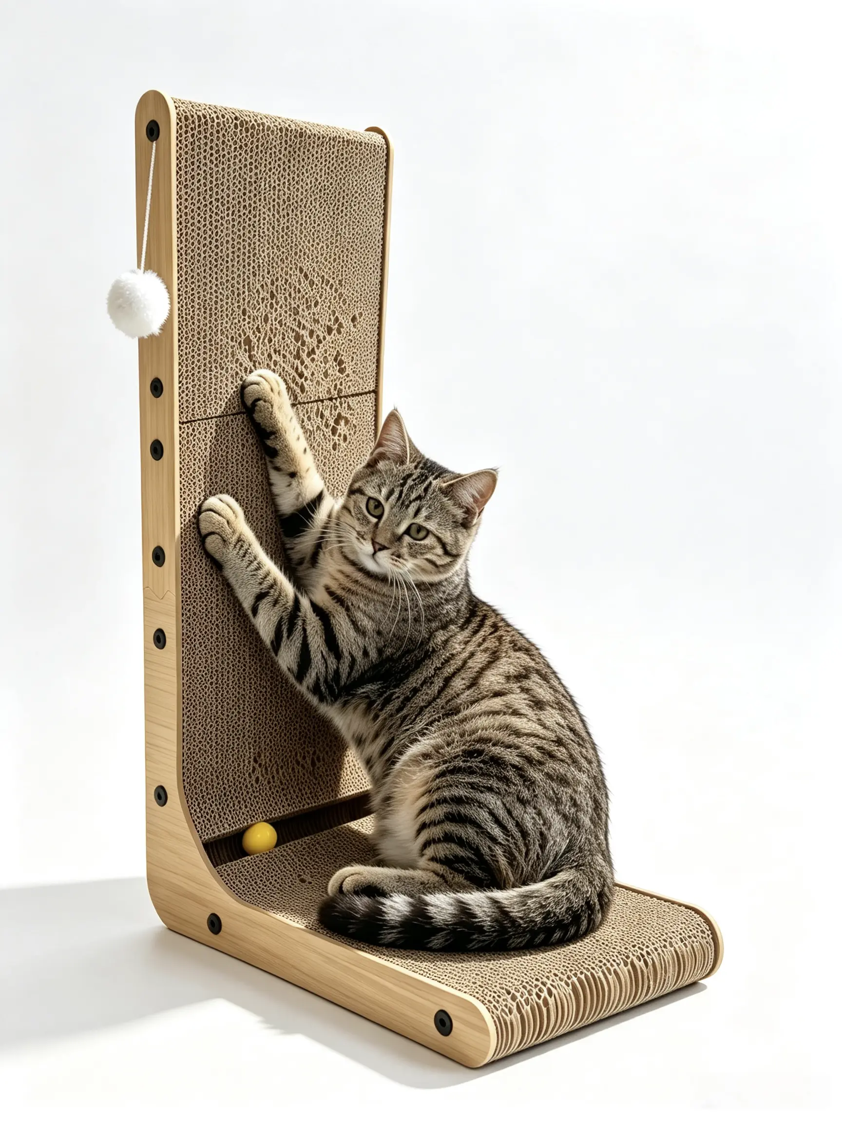 Indoor Cat L-Shaped Scratching Lounge with Bell Toy, Vertical Corrugated Cardboard Scratching Board, Resting Pad for Play & Rest
