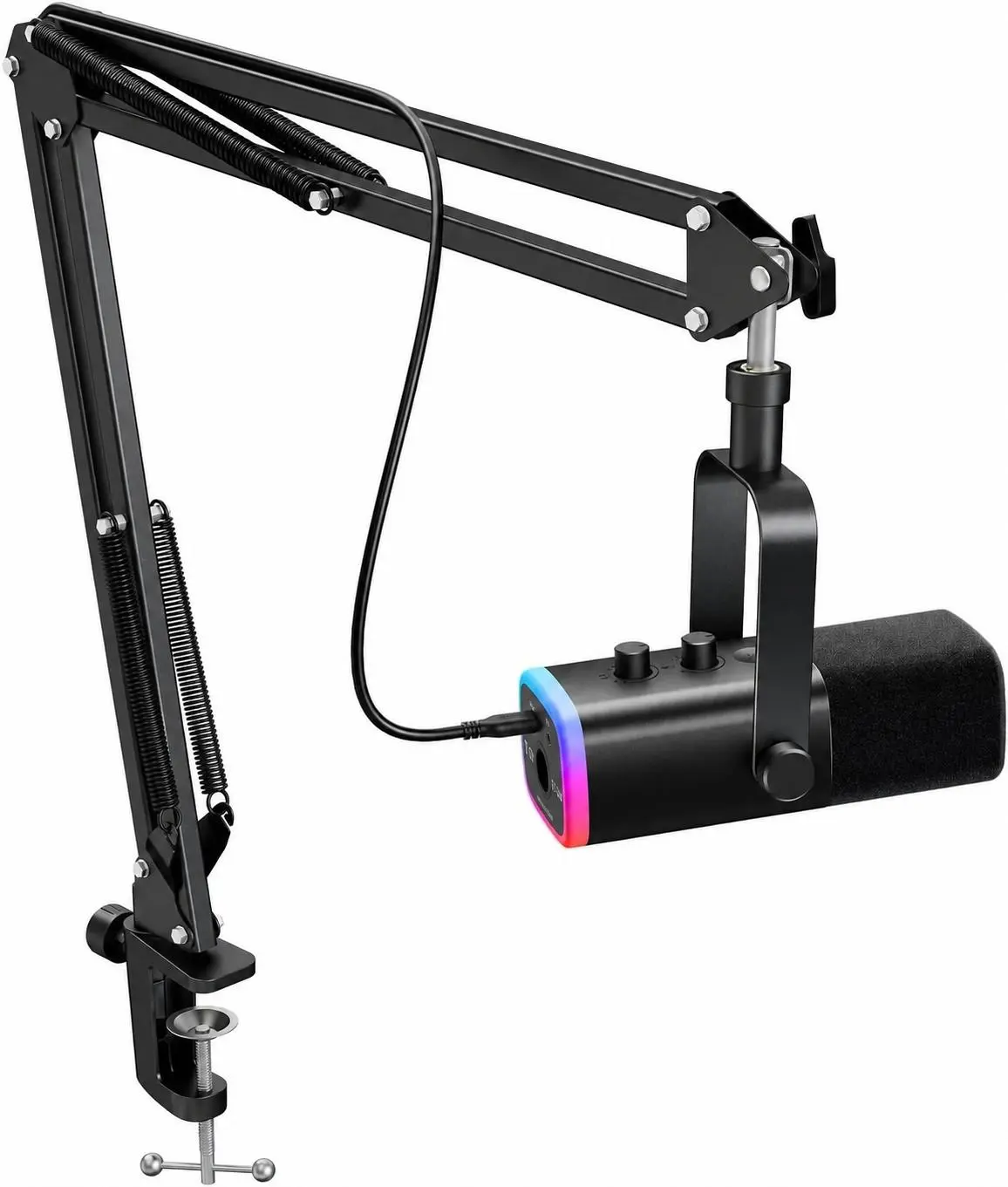 USB XLR Dynamic Gaming Microphone Kit RGB PC Podcast Streaming Boom Arm Set