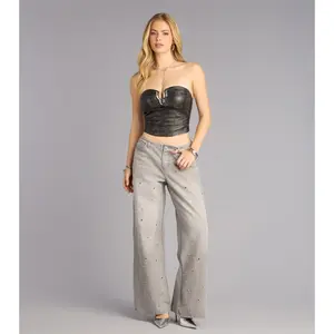 Off Duty Edge Studded Grommet Low-Rise Denim Jeans