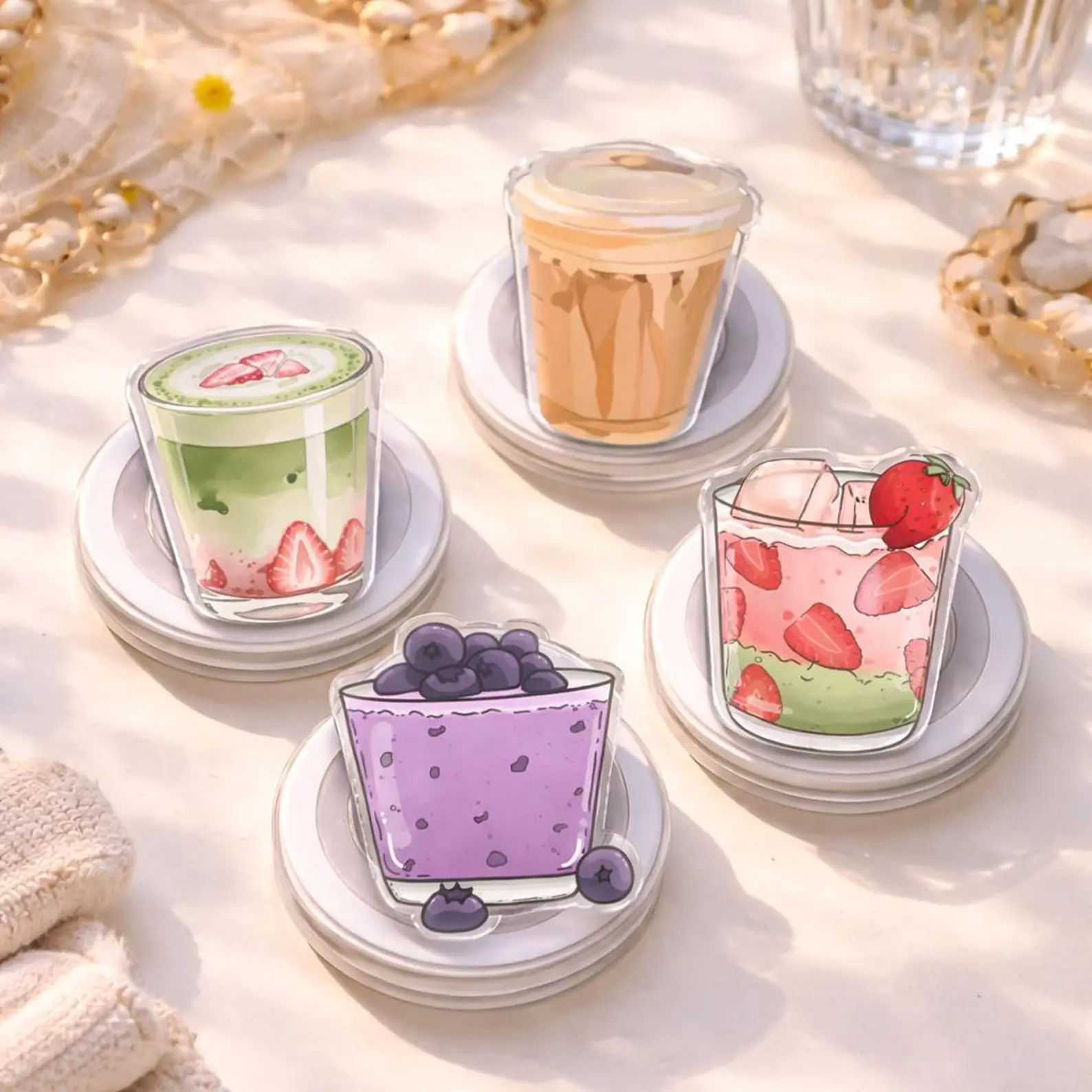 Cute Drink Lovers Strawberry Matcha Blueberry Iced Coffee Summer MagSafe Phone Grip Magnetic e-Reader Grips Kindle Grip Books Bookish Magnetic Kindle Grip Book Lover Kindle Accessories Phone Holder PopSocket Phone Grip Magnetic Pop Socket Phone Grip