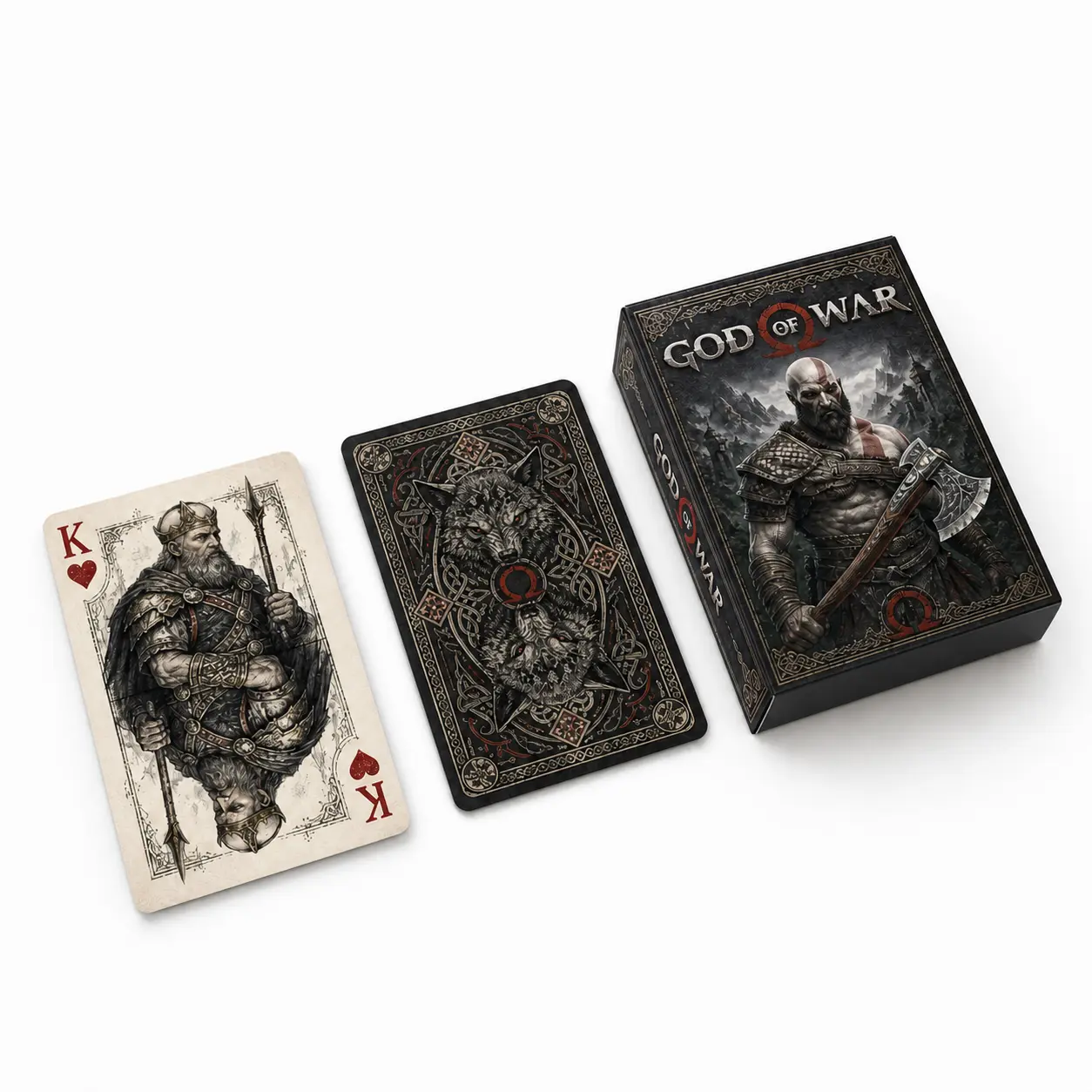 GOW Playing Cards, Kratos Atreus Nine Realms Poker Cards, Game Night and Collector Display, Gift for Ragnarok Players and Norse Mythology Fans