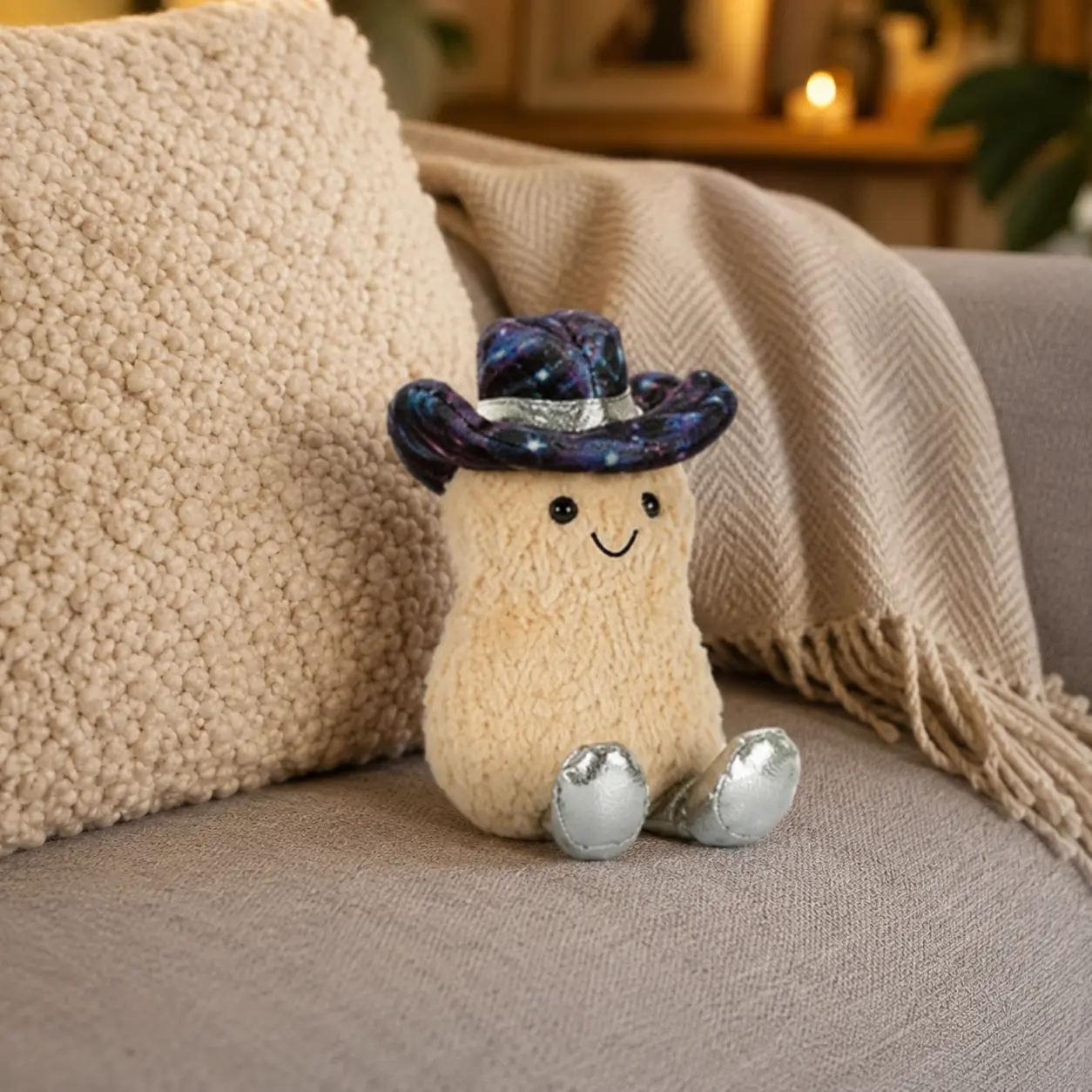 Jellycat Cute Peanut Cowboy Plush Toy – Soft Galaxy Hat Stuffed Doll, Kawaii Room Decor & Gift