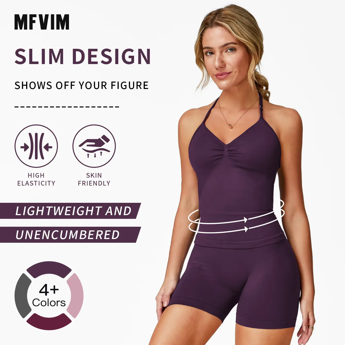 Women's Solid Color Crop Cami Top & High Waist Skinny Shorts Sportswear Set, High Stretch Casual Comfortable Breathable Backless Sleeveless Top & Gym