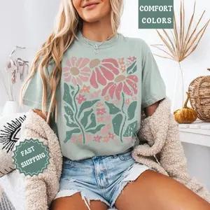Comfort Colors Boho Daisy Flower Shirt, Aesthetic Floral T-Shirt, Trendy Retro Wildflower Graphic Tee, Vintage Daisy Mom Top, Cute Nature Inspired Gift for Her, Minimalist Botanical Shirt, Oversized Spring Bloom Sunday Tee