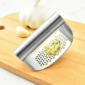 Stainless Steel Garlic Press - Ergonomic Manual Crusher & Smasher for Home Kitchen, Easy-to-Use Curved Design for Perfect Garlic Paste