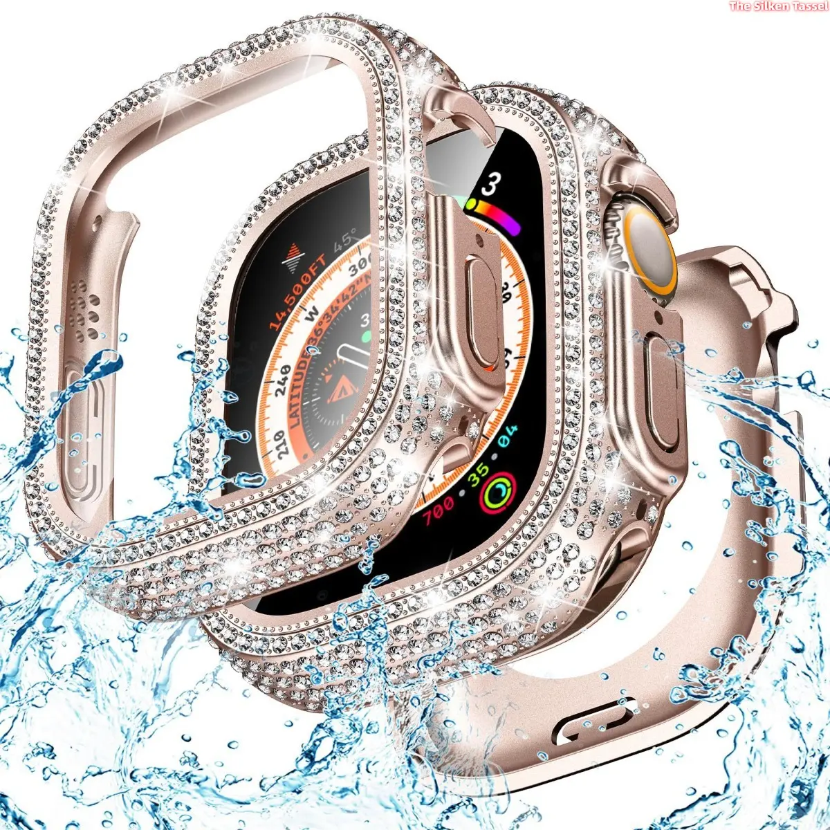 Full Cover Rhinestone Inlaid Watch Case, Waterproof Integrated Shell With Tempered Film 38/40/41/42/44/45/46/49mm For Elegant Daily Use Compatible with Apple Watch All Series S10 S11 SE Ultra (No Watch)  Smartwatch Accessories Wearable Tech Accessories