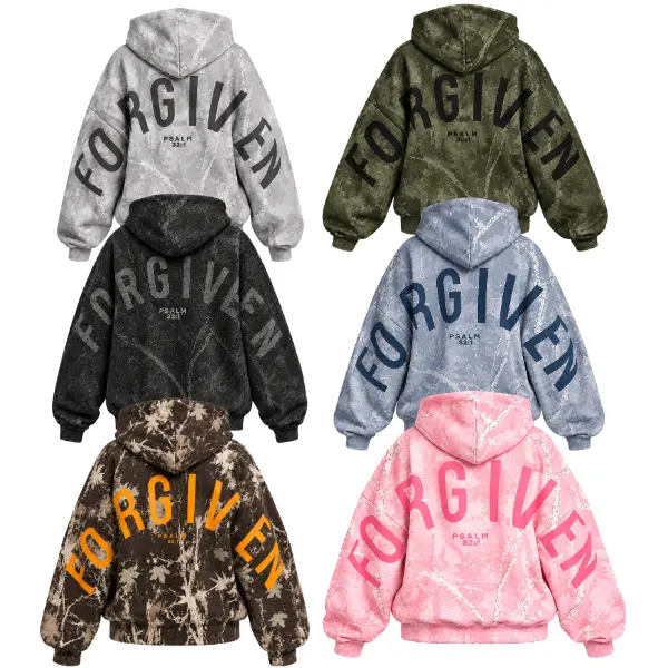 Forgiven Psalm 32 1 Christian Hoodie Dead Leaves Camo Graphic Long Sleeve Pullover Sweatshirt Streetwear Gift