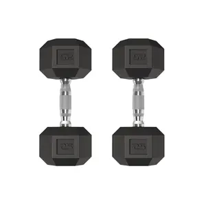 25LB Hex Dumbbell Set of 2, Hand Weights Dumbbells Pair with Cast Iron Core, Rubber Encased Coating and Textured Carbon Steel Handle
