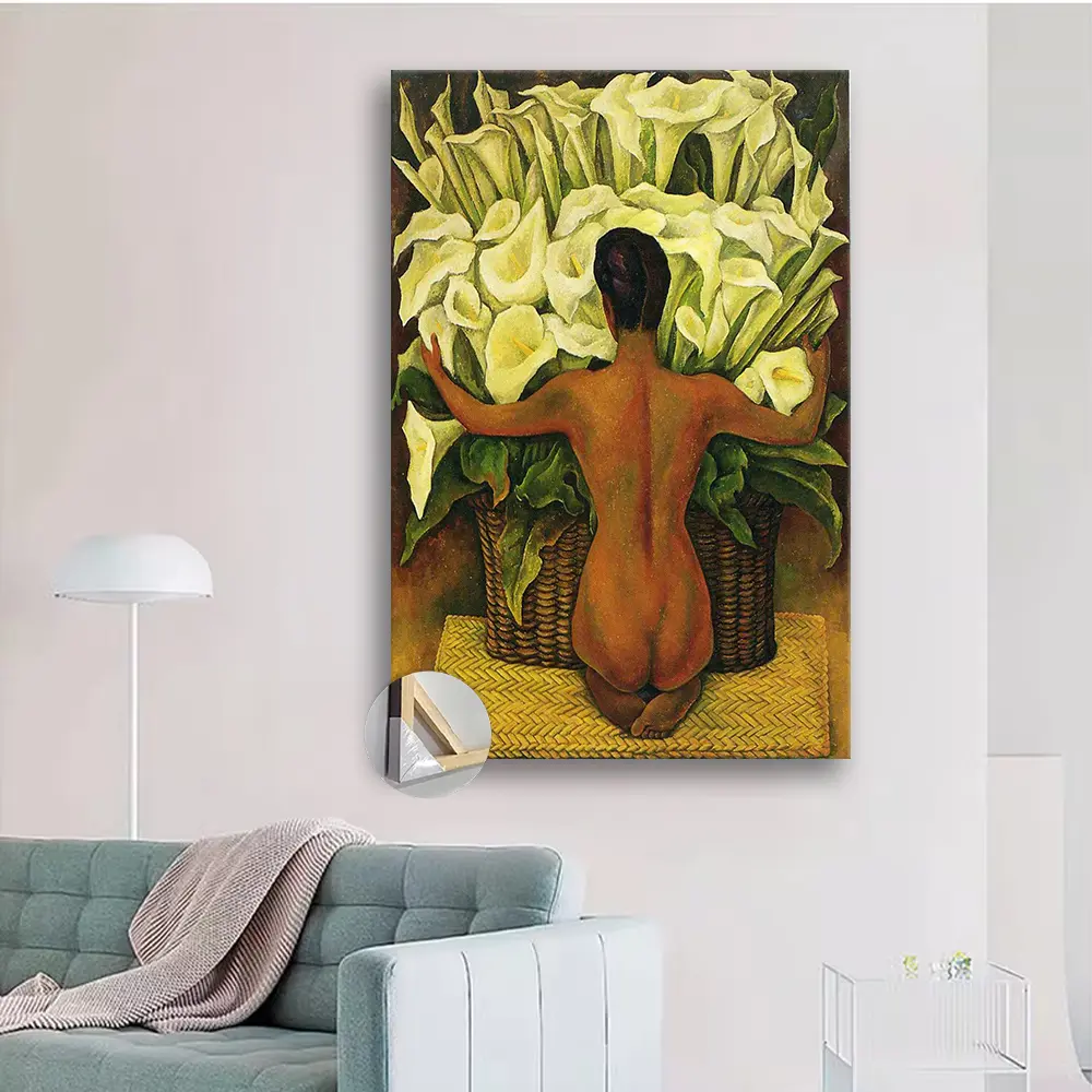 1pc wooden frame Diego Rivera  Nude and Calla Lilies Poster for Living Room, Bedroom, Kitchen and Office Decoration