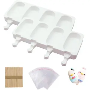 Popsicle Molds Set of 2, Cakesicles Silicone Mould Ice Cream Mold Oval Cake Pop Mold with 50 Wooden Sticks and 50 Bags for DIY Popsicle
