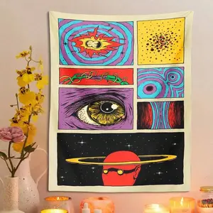 1pc Starry Sky Tapestry Wall Hanging Planet Space Cartoon Hippie Eye Tapestry Bohemian Background Fabric Office Living Room Home Decor, No Installation Package， funny tapestry durable man