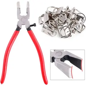 32 Sets 1" 25mm Sliver Fob Hardware with 1Pcs Key Fob Pliers, Glass Running Pliers Tools with Flat Jaws, Studio Running Pliers Attach Rubber Tips Perfect for Key Fob Hardware Install