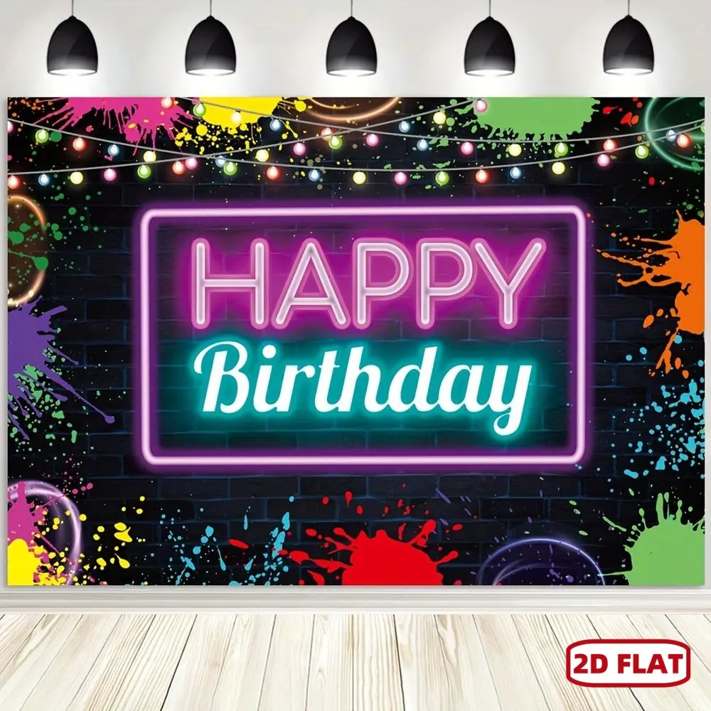1pc 2D Flat Glow Birthday Backdrop Neon Glow In The Dark Party Decoration Glow Crazy Rainbow Birthday Background Photo Prop Glow Deign But Not Glow Banners Ornaments