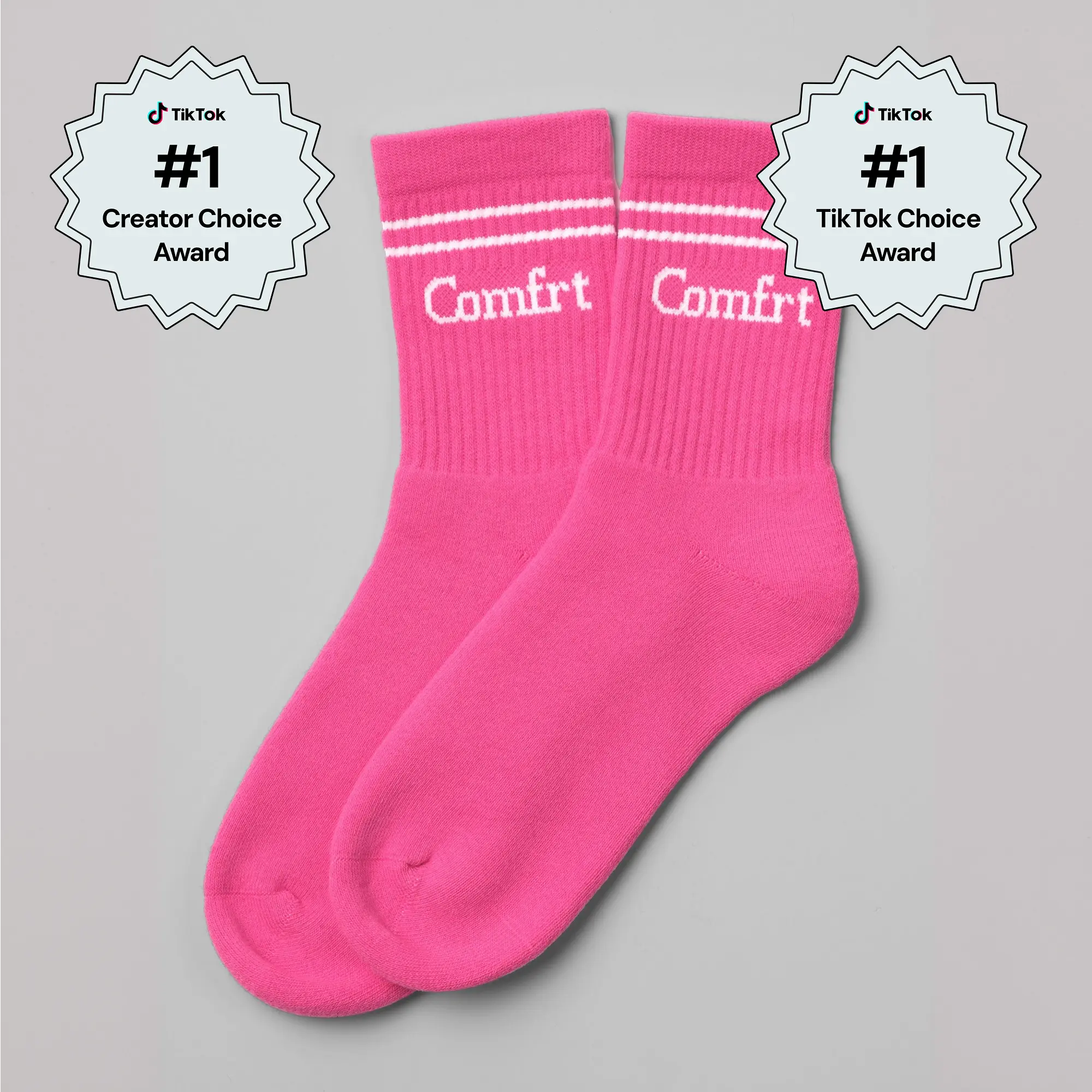 Comfrt | Stripe Trim Ankle Socks | Buttery-Soft Varsity Crew Socks With Comfrt Logo