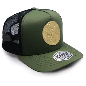 Olive Green Mesh Hat w/ Gold Centenario Badge – High Crown Snapback | Ranchero Chido